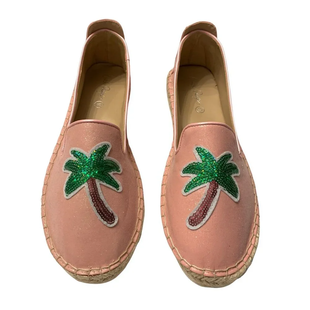 NIB Charlie Paige Pink Sequin Palm Tree Espadrille Size 9 Beach Vacation… - Picture 1 of 7